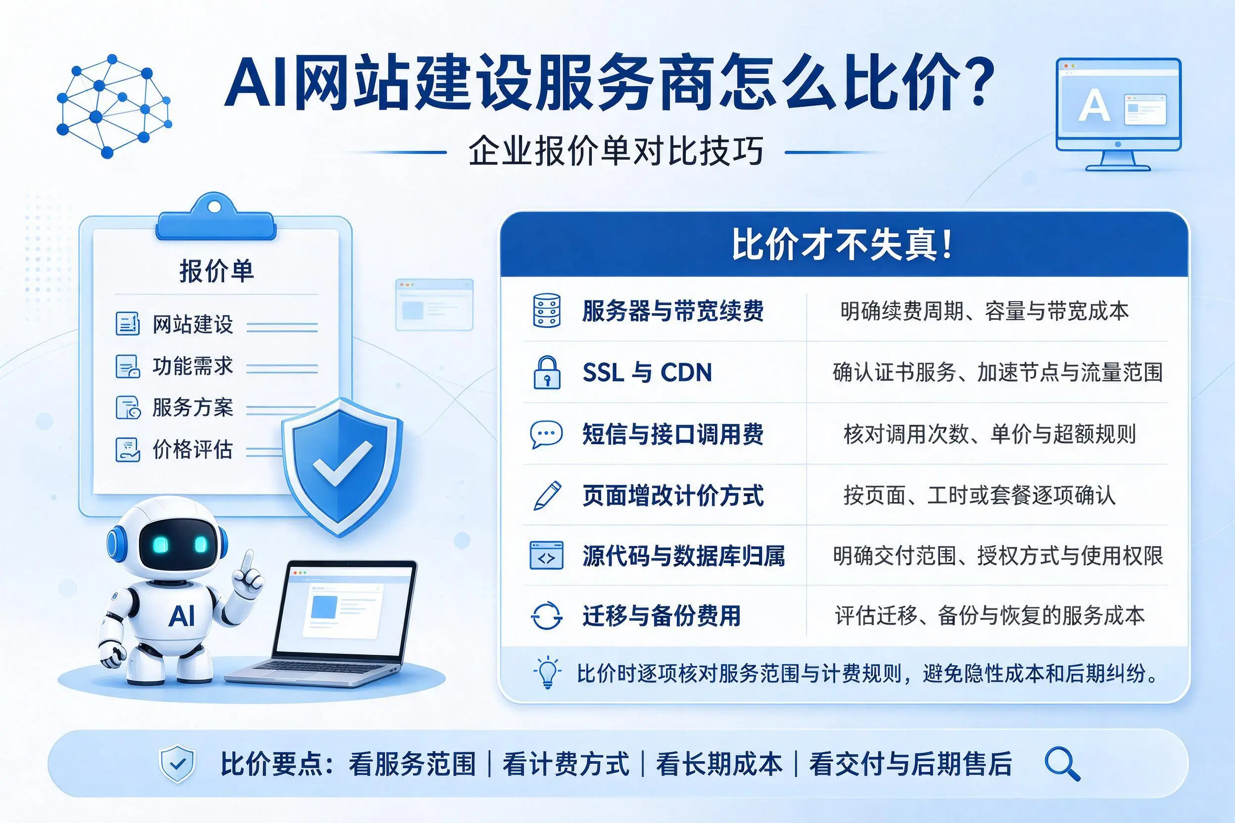 AI网站建设服务商怎么比价？内蒙古企业报价单对比技巧