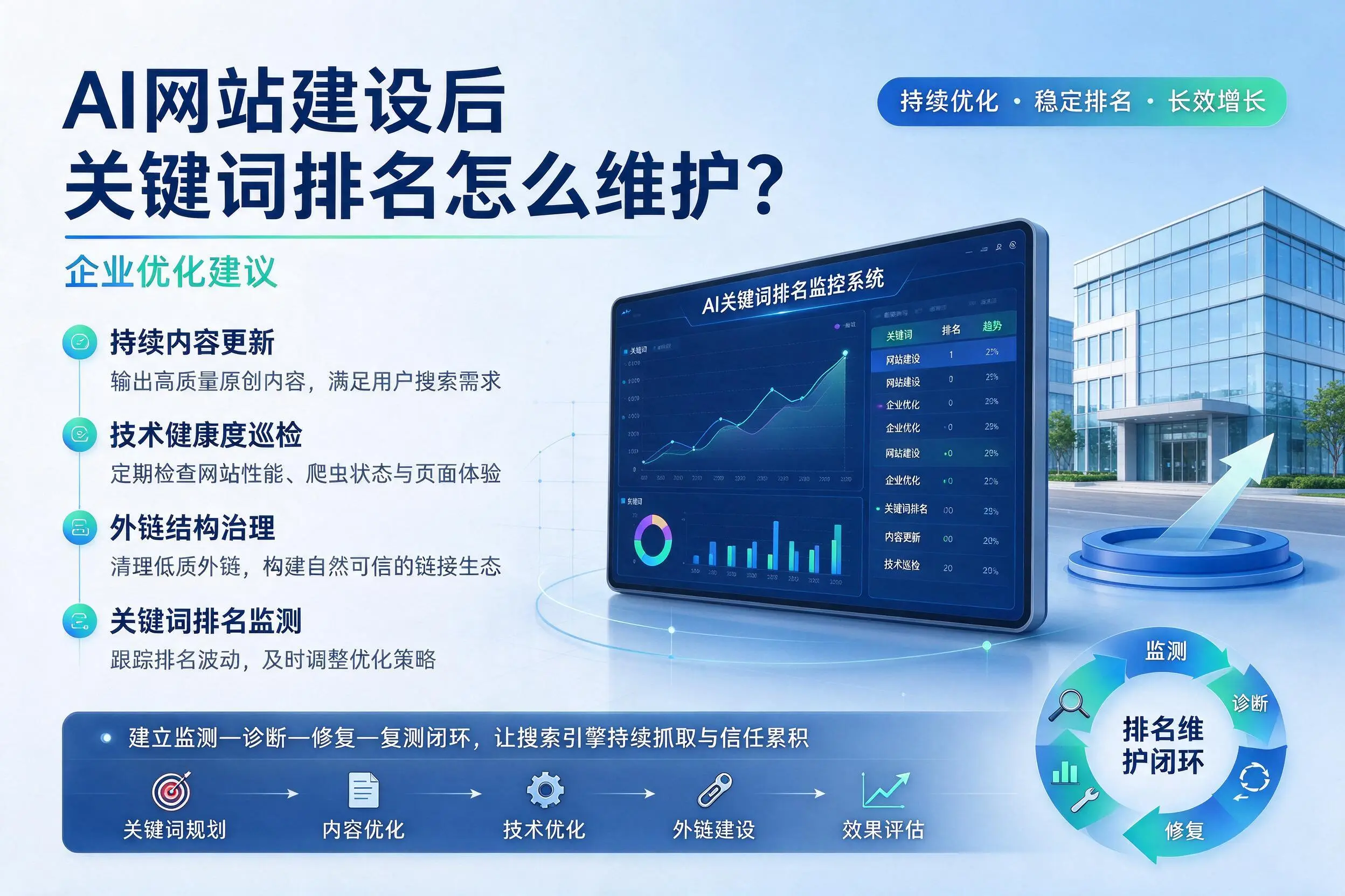 AI网站建设后关键词排名怎么维护?内蒙古企业优化建议