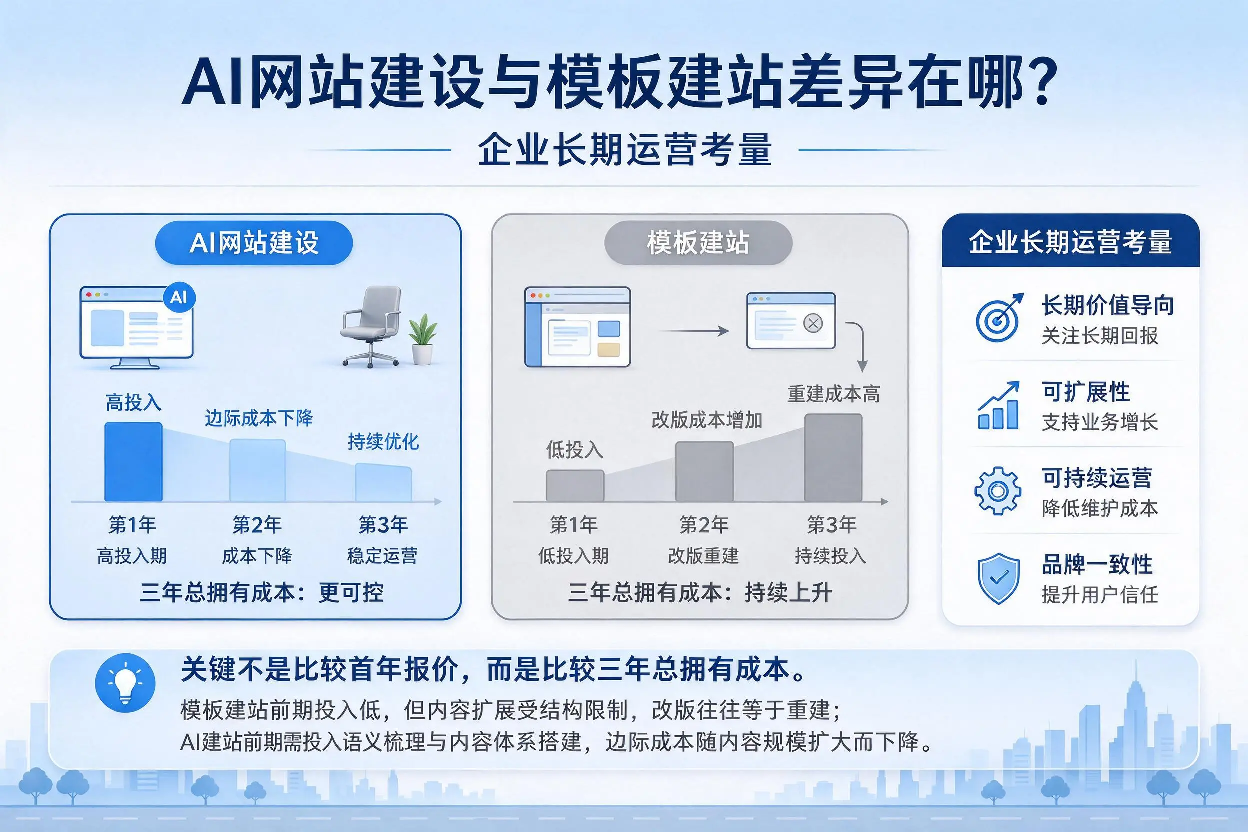 AI网站建设与模板建站差异在哪?内蒙古企业长期运营考量