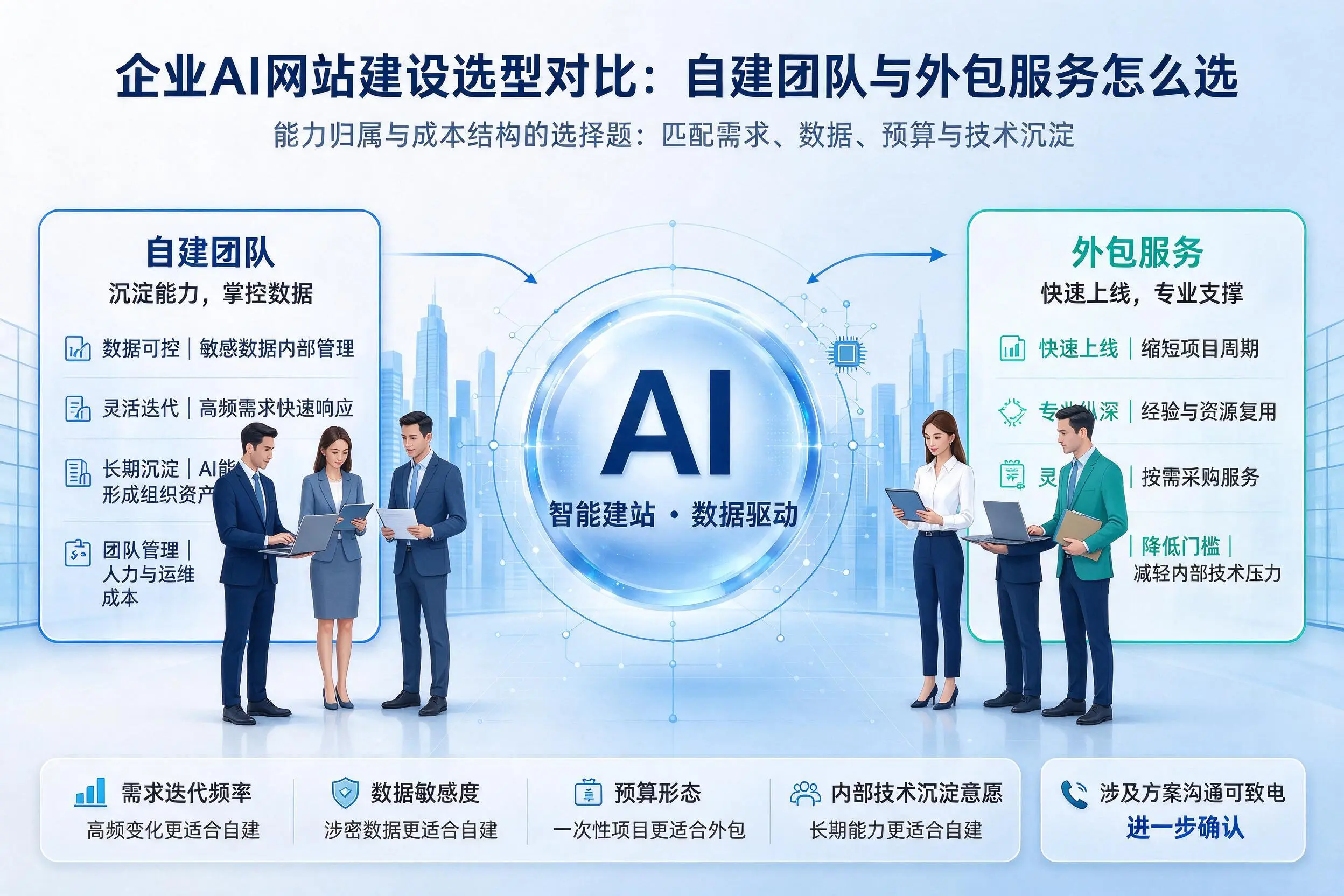 内蒙古企业AI网站建设选型对比:自建团队与外包服务怎么选